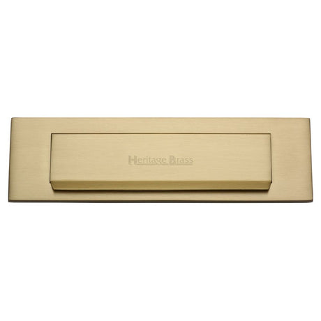 This is an image of a Heritage Brass - Gravity Letterplate 280 x 80mm - Satin Brass Finish, v842-sb that is available to order from Trade Door Handles in Kendal.