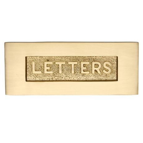 This is an image of a Heritage Brass - Embossed Letterplate 254 x 101mm - Satin Brass Finish, v845-sb that is available to order from Trade Door Handles in Kendal.