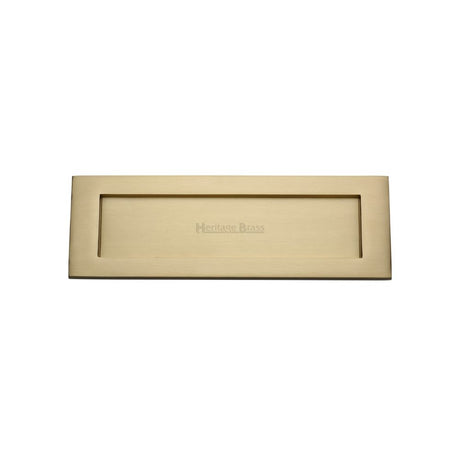 This is an image of a Heritage Brass - Letterplate 10" x 3" Satin Brass Finish, v850-254-sb that is available to order from Trade Door Handles in Kendal.