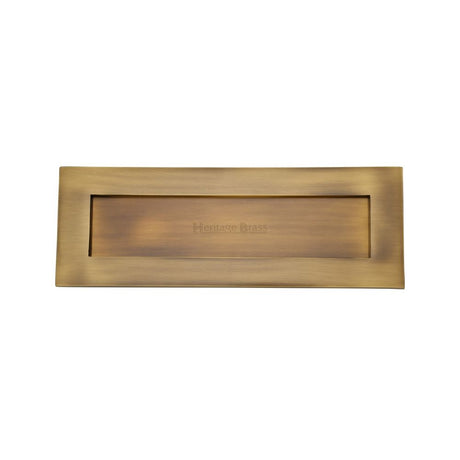 This is an image of a Heritage Brass - Letterplate 14" x 4 1/2" Antique Brass Finish, v850-356-at that is available to order from Trade Door Handles in Kendal.