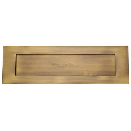 This is an image of a Heritage Brass - Letterplate 16" x 5" Antique Brass Finish, v850-406-at that is available to order from Trade Door Handles in Kendal.
