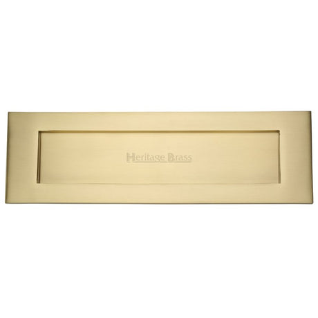 This is an image of a Heritage Brass - Letterplate 16" x 5" Satin Brass Finish, v850-406-sb that is available to order from Trade Door Handles in Kendal.