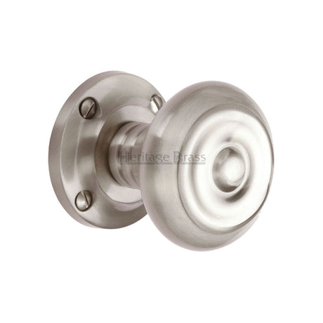 This is an image of a Heritage Brass - Mortice Knob on Rose Aylesbury Design Satin Nickel Finish, v872-sn that is available to order from Trade Door Handles in Kendal.