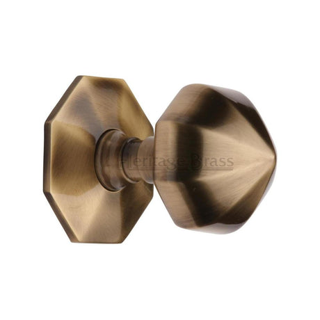 This is an image of a Heritage Brass - Octagon Centre Door Knob 2 1/2" Antique Brass Finish, v880-at that is available to order from Trade Door Handles in Kendal.