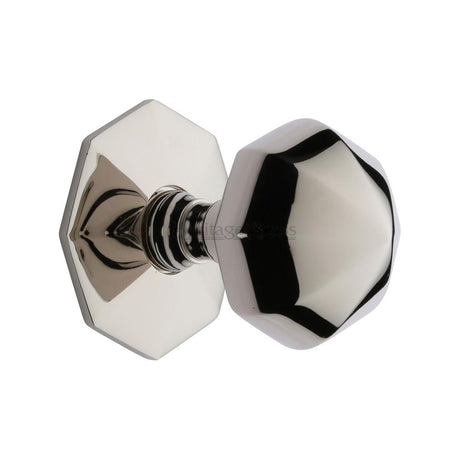 This is an image of a Heritage Brass - Octagon Centre Door Knob 2 1/2" Polished Nickel Finish, v880-pnf that is available to order from Trade Door Handles in Kendal.