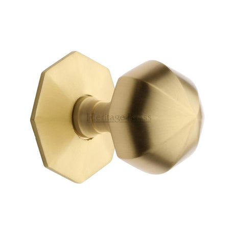 This is an image of a Heritage Brass - Octagon Centre Door Knob 2 1/2" Satin Brass Finish, v880-sb that is available to order from Trade Door Handles in Kendal.