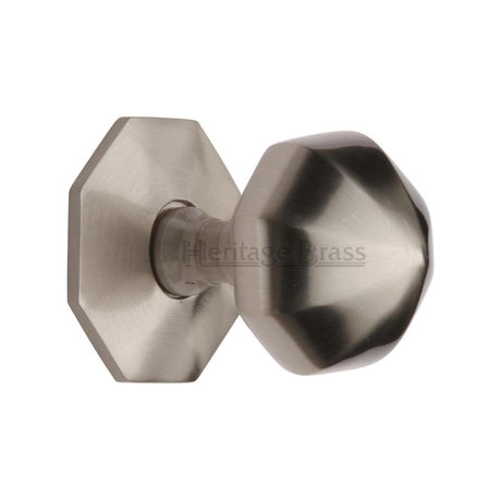 This is an image of a Heritage Brass - Octagon Centre Door Knob 2 1/2" Satin Nickel Finish, v880-sn that is available to order from Trade Door Handles in Kendal.