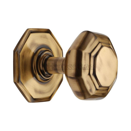 This is an image of a Heritage Brass - Octagon Centre Door Knob 3" Antique Brass Finish, v890-at that is available to order from Trade Door Handles in Kendal.