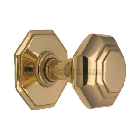 This is an image of a Heritage Brass - Octagon Centre Door Knob 3" Polished Brass Finish, v890-pb that is available to order from Trade Door Handles in Kendal.