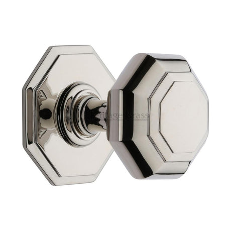 This is an image of a Heritage Brass - Octagon Centre Door Knob 3" Polished Nickel Finish, v890-pnf that is available to order from Trade Door Handles in Kendal.