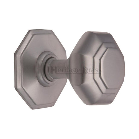 This is an image of a Heritage Brass - Octagon Centre Door Knob 3" Satin Chrome Finish, v890-sc that is available to order from Trade Door Handles in Kendal.