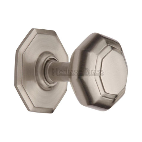 This is an image of a Heritage Brass - Octagon Centre Door Knob 3" Satin Nickel Finish, v890-sn that is available to order from Trade Door Handles in Kendal.