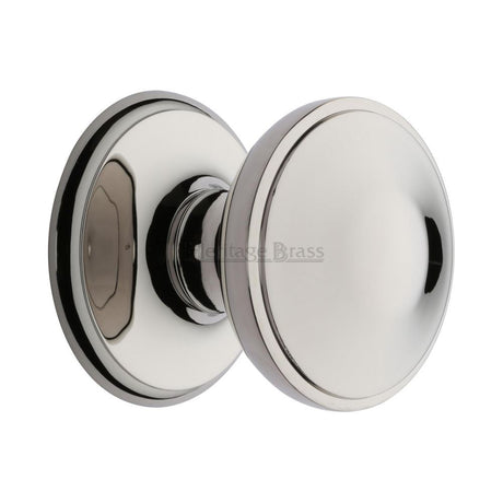 This is an image of a Heritage Brass - Round Centre Door Knob 3" Polished Nickel Finish, v900-pnf that is available to order from Trade Door Handles in Kendal.