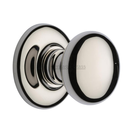This is an image of a Heritage Brass - Centre Door Knob Round Design 3" Polished Nickel Finish, v901-pnf that is available to order from Trade Door Handles in Kendal.