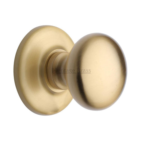 This is an image of a Heritage Brass - Centre Door Knob Round Design 3" Satin Brass Finish, v901-sb that is available to order from Trade Door Handles in Kendal.