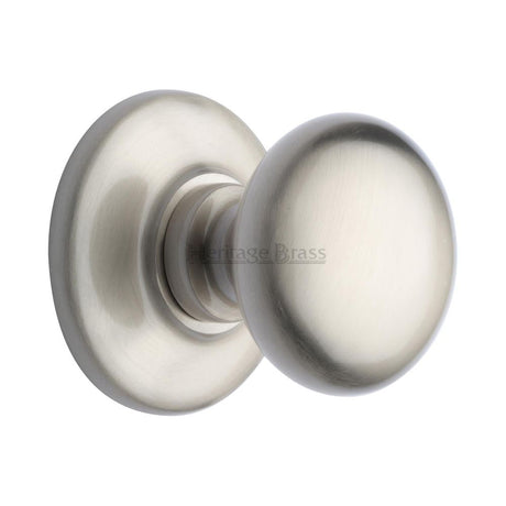 This is an image of a Heritage Brass - Centre Door Knob Round Design 3" Satin Nickel Finish, v901-sn that is available to order from Trade Door Handles in Kendal.