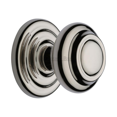 This is an image of a Heritage Brass - Centre Door Knob Round Design 3 1/2" Polished Nickel Finish, v905-pnf that is available to order from Trade Door Handles in Kendal.