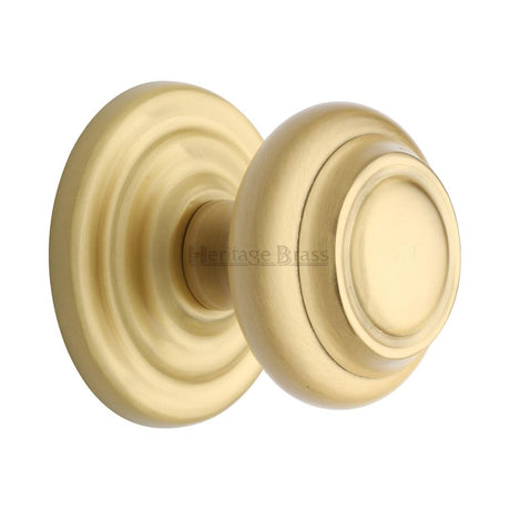 This is an image of a Heritage Brass - Centre Door Knob Round Design 3 1/2" Satin Brass Finish, v905-sb that is available to order from Trade Door Handles in Kendal.