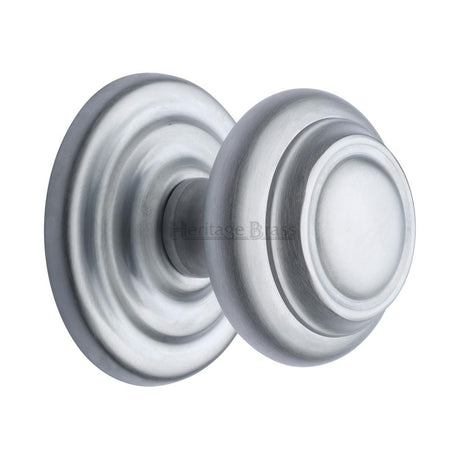 This is an image of a Heritage Brass - Centre Door Knob Round Design 3 1/2" Satin Chrome Finish, v905-sc that is available to order from Trade Door Handles in Kendal.