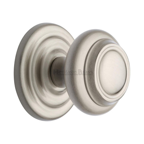 This is an image of a Heritage Brass - Centre Door Knob Round Design 3 1/2" Satin Nickel Finish, v905-sn that is available to order from Trade Door Handles in Kendal.