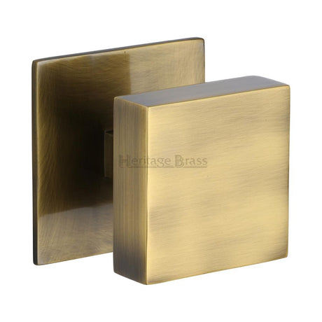 This is an image of a Heritage Brass - Centre Door Knob Square Design 3" Antique Brass Finish, v908-at that is available to order from Trade Door Handles in Kendal.