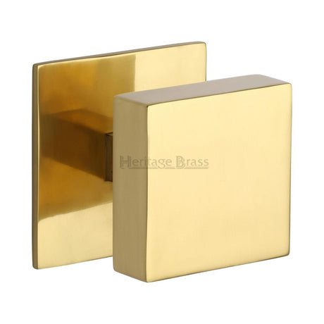 This is an image of a Heritage Brass - Centre Door Knob Square Design 3" Polished Brass Finish, v908-pb that is available to order from Trade Door Handles in Kendal.