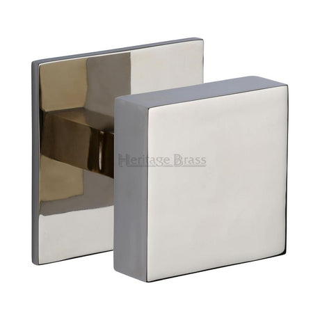 This is an image of a Heritage Brass - Centre Door Knob Square Design 3" Polished Nickel Finish, v908-pnf that is available to order from Trade Door Handles in Kendal.
