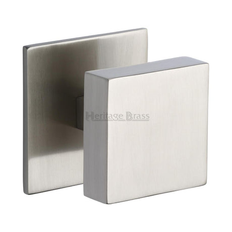 This is an image of a Heritage Brass - Centre Door Knob Square Design 3" Satin Nickel Finish, v908-sn that is available to order from Trade Door Handles in Kendal.
