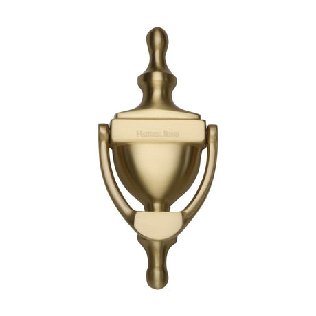 This is an image of a Heritage Brass - Urn Knocker 6" Satin Brass Finish, v910-152-sb that is available to order from Trade Door Handles in Kendal.