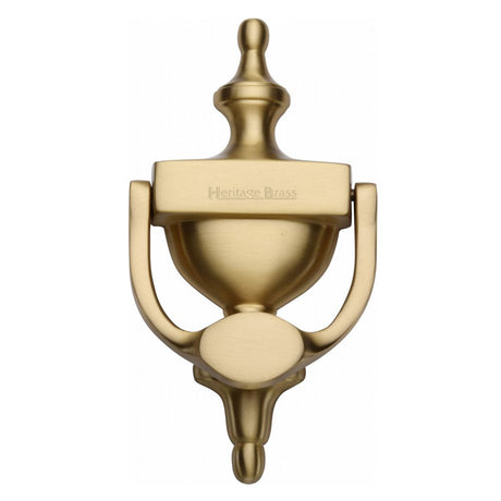 This is an image of a Heritage Brass - Urn Knocker 7 1/4" Satin Brass Finish, v910-195-sb that is available to order from Trade Door Handles in Kendal.