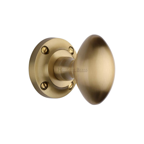 This is an image of a Heritage Brass - Mortice Knob on Rose Suffolk Design Satin Brass Finish, v960-sb that is available to order from Trade Door Handles in Kendal.