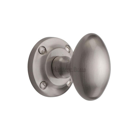 This is an image of a Heritage Brass - Mortice Knob on Rose Suffolk Design Satin Nickel Finish, v960-sn that is available to order from Trade Door Handles in Kendal.