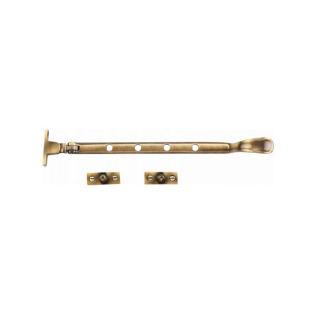 This is an image of a Heritage Brass - Casement Window Stay Spoon Pattern 10" Antique Brass Finish, v990-10-at that is available to order from Trade Door Handles in Kendal.