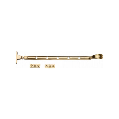 This is an image of a Heritage Brass - Casement Window Stay Spoon Pattern 12" Satin Brass Finish, v990-12-sb that is available to order from Trade Door Handles in Kendal.