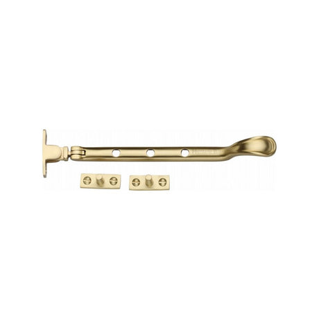 This is an image of a Heritage Brass - Casement Window Stay Spoon Pattern 8" Satin Brass Finish, v990-8-sb that is available to order from Trade Door Handles in Kendal.
