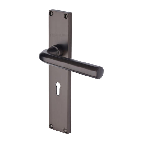 This is an image of a Heritage Brass - Octave Lever Lock Door Handle on 200mm Plate Matt Bronze finish, vt5900-mb that is available to order from Trade Door Handles in Kendal.