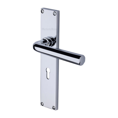 This is an image of a Heritage Brass - Octave Lever Lock Door Handle on 200mm Plate Polished Chrome finish, vt5900-pc that is available to order from Trade Door Handles in Kendal.