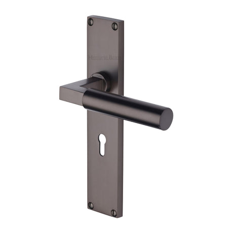 This is an image of a Heritage Brass - Bauhaus Lever Lock Door Handle on 200mm Plate Matt Bronze finish, vt6300-mb that is available to order from Trade Door Handles in Kendal.