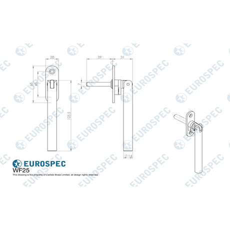 This image is a line drwaing of a Carlisle Brass - Round Locking Casement Espagnolette Fastener 125mm Grade 316 - available to order from Trade Door Handles in Kendal