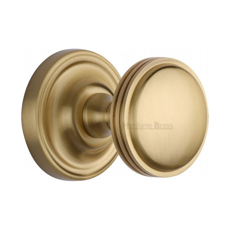This is an image of a Heritage Brass - Mortice Knob on Rose Whitehall Design Satin Brass Finish, whi6429-sb that is available to order from Trade Door Handles in Kendal.