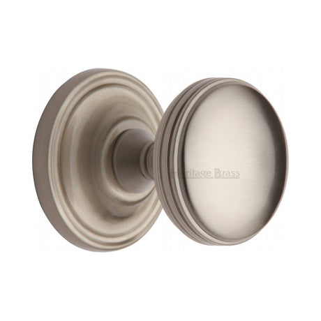 This is an image of a Heritage Brass - Mortice Knob on Rose Whitehall Design Satin Nickel Finish, whi6429-sn that is available to order from Trade Door Handles in Kendal.