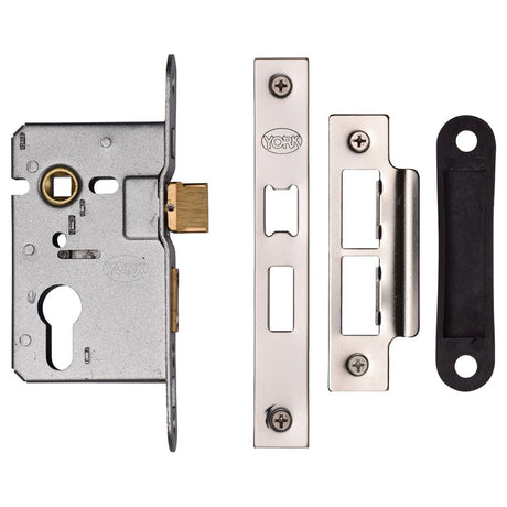 This is an image of a York - EURO SASH LOCK 2 1/2" PC&PN, ykasle2-pc-pn that is available to order from Trade Door Handles in Kendal.