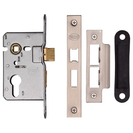 This is an image of a York - EURO SASH LOCK 2 1/2" SN&SC, ykasle2-sn-sc that is available to order from Trade Door Handles in Kendal.