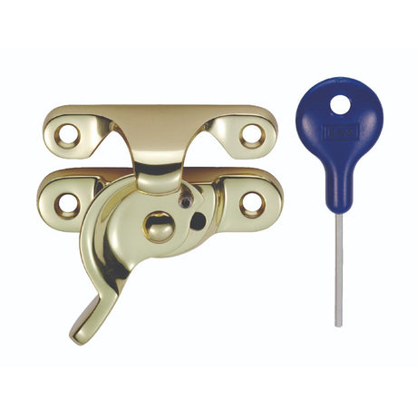 This is an image of a Carlisle Brass - Fitch Pattern Sash Fastener (locking) - Polished Brass that is availble to order from Trade Door Handles in Kendal.