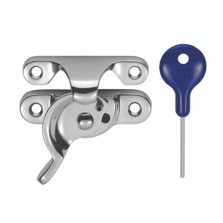 This is an image of a Carlisle Brass - Fitch Pattern Sash Fastener (Locking) - Polished Chrome that is availble to order from Trade Door Handles in Kendal.