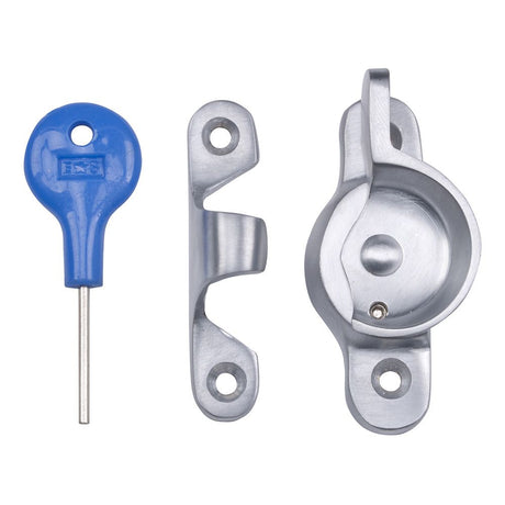 This is an image of a Carlisle Brass - Fitch Pattern Sash Fastener (Locking) - Satin Chrome that is availble to order from Trade Door Handles in Kendal.