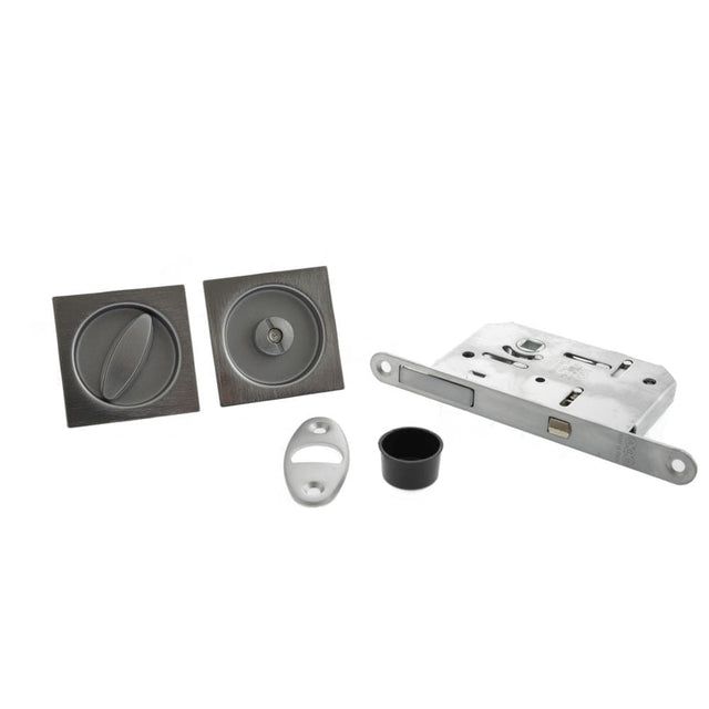 AGB Locks & Latches Satin Chrome / Sliding Door Locks / Square AGB Sliding Door Bathroom Lock Set with Square Flush Handle - Satin Chrome