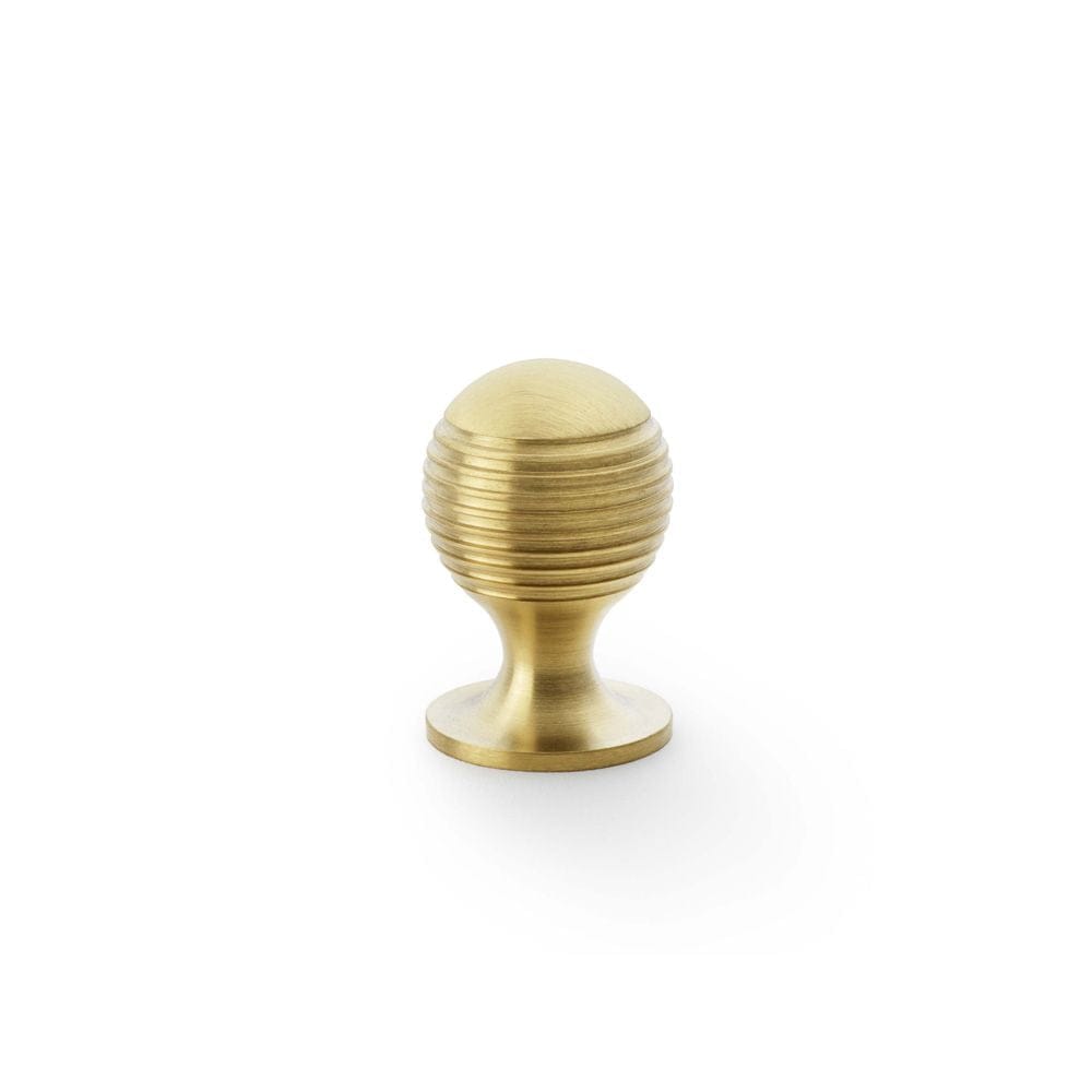 Alexander & Wilks Cabinet Hardware Satin Brass PVD / Cabinet Knobs / 25mm Dia. Alexander & Wilks Caesar Cupboard Knob on Round Rose - Satin Brass PVD - 25mm