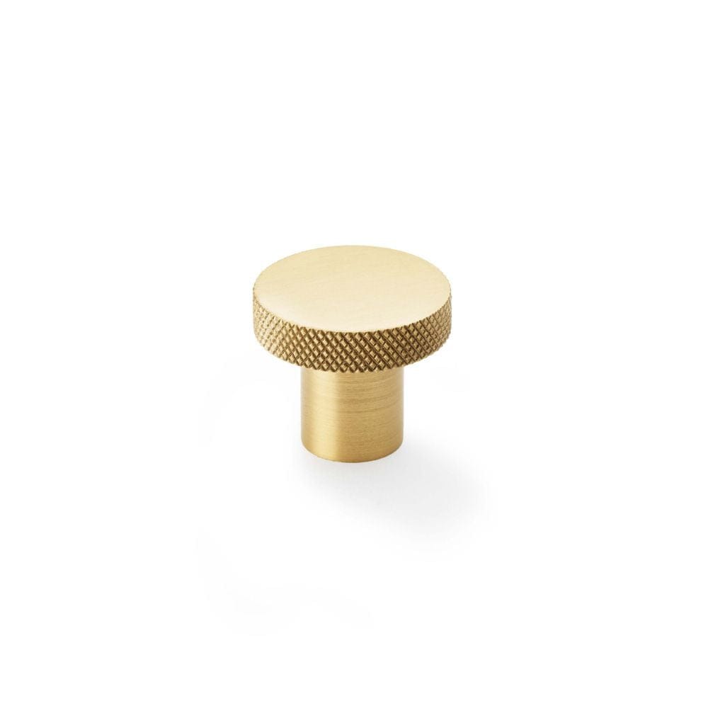 Alexander & Wilks Cabinet Hardware Satin Brass / Cabinet Knobs / 30mm Dia. Alexander & Wilks Hanover Knurled Circular Cupboard Knob - Satin Brass - 30mm