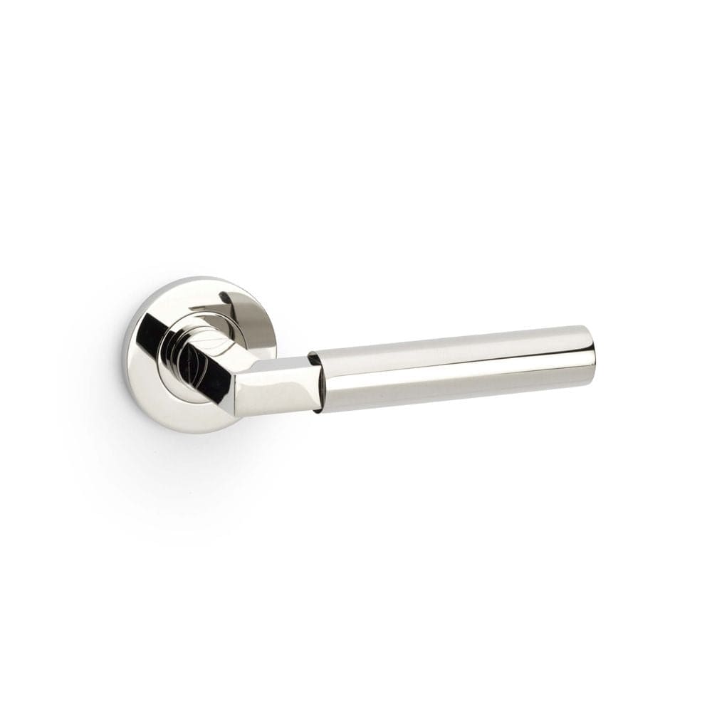 Alexander & Wilks Door Furniture Polished Nickel PVD / Round Rose Alexander & Wilks Hurricane Plain Lever on Round Rose - Polished Nickel PVD